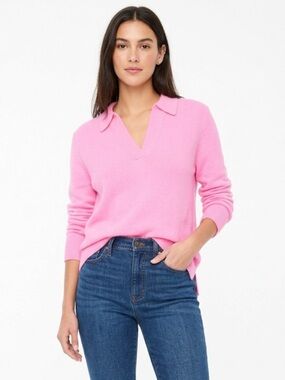 J.Crew Pink Collared Sweater Knit Top Size Small Pullover Long Sleeve Preppy